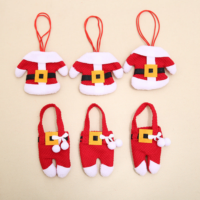 Wholesale Christmas Decorations Forest Elderly Linen Wine Bottle Bags Christmas Knife and Fork Sets